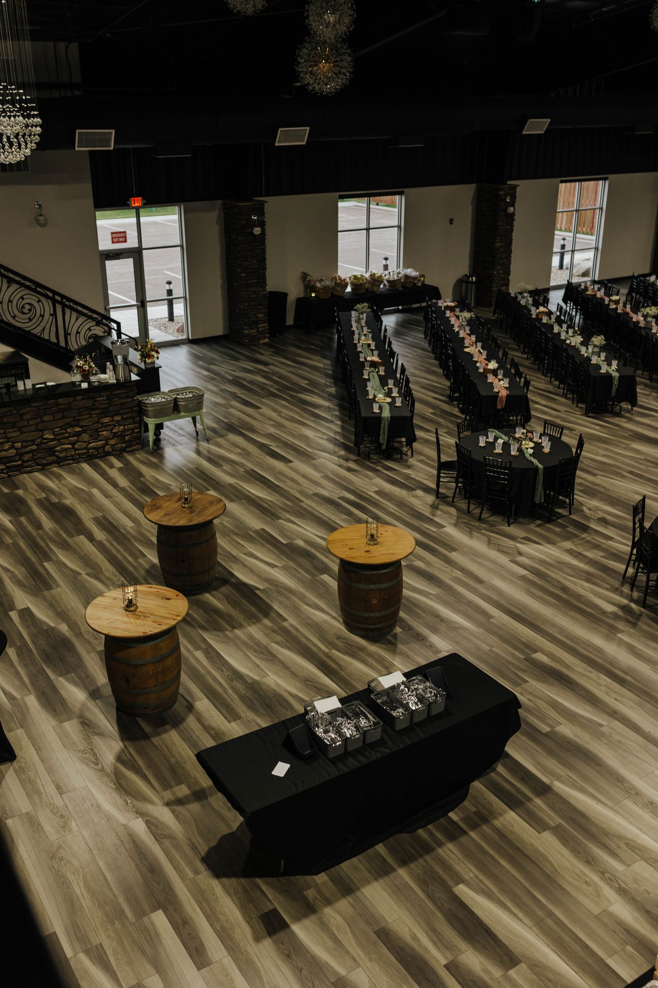 The main room set for an intimate gathering