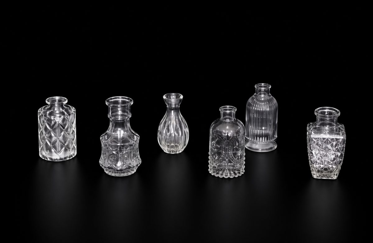 Collection of small glass bud vases