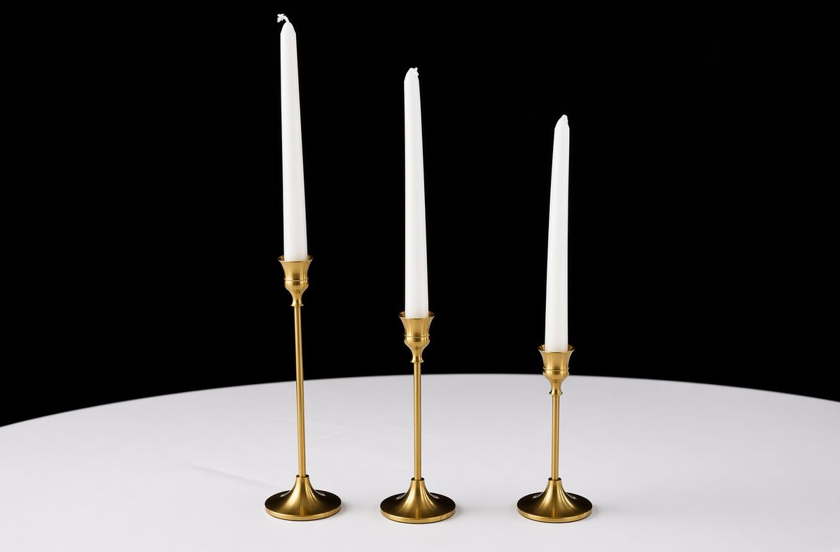 Gold taper candle holders in three heights